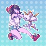  1girl dancing eyes_closed female_protagonist_(pokemon_sm) hat kartana legendary_pokemon mizuki_(pokemon_sm) paper pokemon pokemon_(creature) pokemon_(game) pokemon_sm ultra_beast 