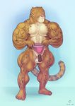  2013 anthro areola balls benji_(character) blush clothing clouded_leopard ear_piercing feline flaccid green_eyes hyper hyper_muscles jockstrap mainlion male mammal markings muscular muscular_male nipples nude one_eye_closed penis piercing thick_thighs underwear wink 