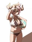  bikini draph granblue_fantasy horns jewelry karva_(granblue_fantasy) necklace pink_hair short_hair solo swimsuit uno_ichi volleyball 