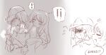  2girls absurdres anger_vein ansy09080527 bang_dream! bang_dream!_it&#039;s_mygo!!!!! baseball_cap bite_mark bite_mark_on_neck bite_mark_on_shoulder biting_shoulder blush braid chihaya_anon chinese_commentary chinese_text closed_eyes commentary_request fang groping hat highres long_hair monochrome multiple_girls nagasaki_soyo open_mouth side_braid sweatdrop translation_request yuri 