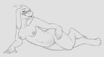  2017 anthro black_and_white blush breasts caprine digital_drawing_(artwork) digital_media_(artwork) front_view goat looking_up lying mammal monochrome nipples nude on_side pose pussy reading_glasses simple_background sketch small_breasts smile solo teeth toriel undertale video_games white_background yaroul 