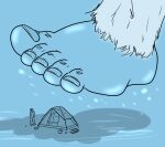 ambiguous_gender camping_tent close-up duo feet foot_crush hi_res humanoid macro micro snow stomping sythefox_(artist) winter yeti