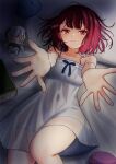  alpha-ikanago atelier_(series) atelier_sophie book dress on_bed pillow plachta puni_(atelier) reaching reaching_towards_viewer sophie_neuenmuller stuffed_toy white_dress 