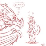  &lt;3 2017 adrakist alduin crossover dragon heresy_(artist) horn human hybrid mammal monochrome sarah_(twokinds) scalie size_difference sketch skyrim text the_elder_scrolls thought_bubble twokinds video_games wings 