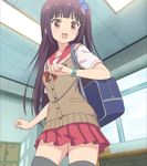  1girl black_hair blush brown_eyes hinako_note nakajima_yua school_uniform skirt solo 