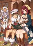  atelier_(series) atelier_sophie atomina bench book book_stack boots brown_boots highres jewelry meklet necklace plachta sophie_neuenmuller stool wooden_bench yurai0739 