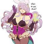  animal_ears blush breasts bunny_ears bunny_girl bunny_tail bunnysuit camilla_(fire_emblem_if) carrot cleavage darkgreyclouds fake_animal_ears fire_emblem fire_emblem_heroes fire_emblem_if hair_over_one_eye large_breasts leotard lips long_hair looking_at_viewer lowres pantyhose purple_eyes purple_hair smile solo tail very_long_hair wavy_hair 