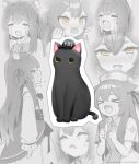  &gt;_&lt; 1girl animal_ears black_cat blonde_hair cat cat_day cat_ears cat_girl closed_mouth company_name copyright_notice crying dual_persona fang fbi greyscale highres little_witch_nobeta little_witch_nobeta_official long_hair monochrome multiple_views nurse official_art open_mouth phyllis_(cat)_(little_witch_nobeta) phyllis_(human)_(little_witch_nobeta) phyllis_(little_witch_nobeta) skin_fang straight_hair t_t tears very_long_hair yellow_eyes 