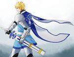  1boy armor blonde_hair blue_eyes boots cape flynn_scifo gauntlets short_hair sword tales_of_(series) tales_of_vesperia weapon 