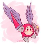  ambiguous_gender armor boots cilvia_mirell clothing feathered_wings feathers footwear galacta_knight kirby_(series) lance nintendo pink_background red_eyes rosy_cheeks shield signature simple_background video_games waddle_dee white_background wings 