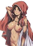  arm_up bangs blush bracelet braid breasts brown_hair censored choker cloak collarbone conqueror_of_shambala cowboy_shot dark_skin eyebrows_visible_through_hair fullmetal_alchemist fuya_(tempupupu) hood hooded_cloak hoodie jewelry large_breasts light_smile long_hair looking_at_viewer mosaic_censoring naked_cloak navel nipples noah_(fma) nude parted_bangs parted_lips pussy shiny shiny_skin simple_background solo sweat twin_braids white_background 