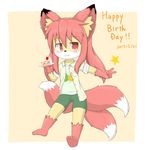  artist_request furry long_hair multiple_tails red_eyes red_hair smile three_tails 
