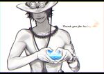  1boy arm_tattoo blue_sky bracelet elbow_pads english_text freckles hat highres jewelry kazuto_(kazu_one_a) letterboxed limited_palette log_pose male_focus ocean one_piece portgas_d._ace short_hair simple_background single_elbow_pad sky smile solo tattoo topless_male 