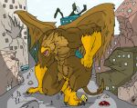 4_toes 5_fingers abs anthro avian beak brown_body brown_fur building building_destruction carpo city city_background city_destruction cityscape claws destruction extreme_size_difference feathered_wings feathers feet finger_claws fingers footprint fur grilder123 gryphon house kneeling landscape_dwarfing macro macro_anthro macro_male male muscular muscular_anthro muscular_male mythological_avian mythological_creature mythology nude open_mouth outside pawpads pawprint paws pecs pyronite(commissioner) rampage size_difference sky solo tail toe_claws toes vehicle vehicle_destruction wings
