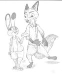  anthro canine disney drawning duo female fox judy_hopps lagomorph male male/female mammal nick_wilde open_mouth rabbit simple_background size_difference smile white_background zootopia 