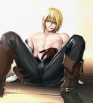  1boy blonde_hair blue_eyes crotch dash10 eizen_(tales) invitation male_focus naughty_face solo tagme tales_of_(series) tales_of_berseria topless 