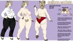 absurd_res anthro big_breasts blonde_hair bovid breasts brown_hooves caprine carlota_ungula_(h_dc) cheating_wife clothed clothed_anthro clothed_female clothing dark_pants digit_ring engagement_ring female goat gold_piercing gold_ring grey_hair h_dc hair hi_res hooves humanoid infidelity jewelry mammal mature_anthro mature_female model_sheet nipples nude piercing pubes red_clothing red_underwear ring simple_background solo spanish_text text thick_thighs underwear white_blouse white_body yellow_eyes