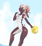  5_fingers anthro clothing female flat_chested fruitbloodmilkshake hair lagomorph mammal open_mouth pink_eyes rabbit sky solo standing swimsuit water white_hair wide_hips 