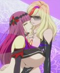  2girls breasts cleavage couple hair_ornament hand_on_back hasami_rein huge_breasts lady_j large_breasts long_hair multicolored_hair multiple_girls nail_polish official_art purple_hair sunglasses underboobs valkyrie_drive valkyrie_drive_-mermaid- very_long_hair yuri 
