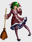  absurdres bamboo_broom broom commentary_request dress full_body green_eyes green_hair highres inoshin_(inixia1748) kasodani_kyouko open_mouth pantyhose pink_dress shouting solo touhou 