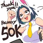 1:1 2025 absurd_res animal_humanoid big_breasts black_eyes black_hair black_text bongftah breasts buckteeth bust_portrait clothed clothed_female clothed_humanoid clothing drawing_tablet english_description english_text exclamation_point eye_bags eyebrows eyelashes female female_humanoid fist fist_pump hair hi_res highlights_(coloring) humanoid kuri_(bongftah) lagomorph lagomorph_humanoid leporid leporid_humanoid mammal mammal_humanoid milestone milestone_celebration number open_:3 open_mouth open_smile portrait rabbit rabbit_humanoid red_tongue shirt simple_background sleeveless_shirt smile solo tablet_pen teeth text thank_you tongue topwear white_background white_clothing white_ears white_eyebrows white_highlights white_shirt white_topwear