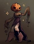 boots bottomwear clothing elemental_creature elemental_humanoid feefal female flora_fauna footwear for_a_head hi_res humanoid jack-o&#039;-lantern not_furry object_head plant plant_humanoid pumpkin_head shoes skirt solo suspenders