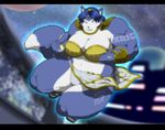 anthro big_breasts big_butt blue_fur breasts butt canine clothed clothing crown female fox fur huge_breasts huge_butt huge_thighs krystal looking_back mammal markings melee_weapon moon muscular muscular_female night nintendo overweight side_boob skimpy sky solo star_fox sword tattoo tiara tribal video_games warrior weapon xxsparcoxx 