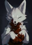 4_fingers blood bodily_fluids canid canine canis detailed detailed_fur eyes_closed fangs feral fingers front_view fur gore hi_res looking_pleasured mammal signature simple_background solo stained_fur sue36v teeth tongue tongue_out white_body white_fur wolf