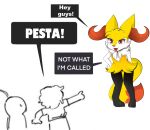 anthro braixen english_text fur generation_6_pokemon human kitsunekotaro mammal meme multicolored_body multicolored_fur nintendo open_mouth pokemon pokemon_(species) pose red_body red_eyes red_fur red_tongue speech_bubble tail text tongue white_body white_fur yellow_body yellow_ears yellow_fur yellow_tail