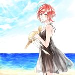  alternate_costume bad_id bad_pixiv_id beach black_dress breasts cloud datte_waka day dress from_side hat no.6 outdoors red_eyes red_hair safu see-through_silhouette short_hair solo sun_hat sundress 
