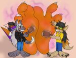 anthro big_feet big_toes blush camelid canid canine canis claws coyote dragon feet grin group hi_res huge_feet huge_toes humanoid_feet hyper hyper_feet hyper_toes laugh llama male mammal mythological_creature mythological_scalie mythology pheromones plantigrade scalie simple_background skonczonyidiota smile stink_fumes stink_lines tan_background tickling tickling_feet toes trio