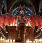 3d_(artwork) altar arm_spikes baldur&#039;s_gate baldur&#039;s_gate_3 balls beepyromancer bone candle candlelight claws demon digital_media_(artwork) erection genitals hi_res horn horn_spikes inside knee_spikes larian_studios leg_spikes light male monster multi_eye nude penis pinup pose presenting presenting_penis raphael_(baldur&#039;s_gate) shoulder_spikes skull skull_head solo spiked_penis spikes spikes_(anatomy) spread_wings teeth teratophilia tusks wing_claws wings