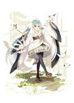  aqua_eyes aqua_hair bird black_legwear bunny feathers geta hatsune_miku highres japanese_clothes lf long_hair md5_mismatch outdoors pantyhose twintails very_long_hair vocaloid walking yuki_miku yukine_(vocaloid) 