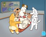 2025 absurd_res anal animal_genitalia animal_penis balls black_eyes black_nose brown_body butt canid canine canine_genitalia canine_penis canis chonies_(dogs_in_space) detailed_background dogs_in_space domestic_dog dot_eyes ed_(dogs_in_space) erection garbage_(dogs_in_space) genitals grolarbearsins group handjob happy_(dogs_in_space) hi_res inside loaf_(dogs_in_space) male male/male mammal moobs nipples open_mouth oral overweight overweight_male penile penis sex simple_eyes white_body