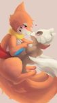  &lt;3 2016 ambiguous_gender blush buizel cubone cute duo eye_contact feral fur green_eyes hand_holding kemono monochroact nintendo open_mouth pok&eacute;mon red_eyes scarf simple_background smile stroking_head video_games white_background 