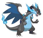  animal_focus blue_fire bright_pupils charizard claws dragon dragon_wings fangs fire flame-tipped_tail full_body highres horns mega_charizard_x mega_pokemon no_humans official_art open_mouth pokemon pokemon_(creature) pokemon_focus pokemon_xy red_eyes solo spikes standing sugimori_ken tail third-party_source transparent_background v-shaped_eyes white_pupils wings 