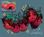 ambiguous_gender conjoined elemental_creature elemental_humanoid eyelashes feefal flora_fauna food food_creature food_humanoid fruit fruit_humanoid hi_res humanoid leaf leaf_hair living_fruit not_furry plant plant_hair plant_humanoid pseudo_hair red_body red_skin seed smile sparkles unusual_anatomy vivipary