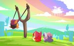  2017 angry_birds apple_bloom_(mlp) catapult cloud crossover cutie_mark_crusaders_(mlp) equine feathered_wings feathers female feral friendship_is_magic grass group hair horn horse hybrid mammal multicolored_hair my_little_pony mysticalpha orange_feathers outside pegasus pony purple_hair red_hair scootaloo_(mlp) sky sweetie_belle_(mlp) unicorn video_games wings 