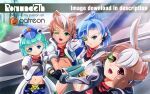  1girl 4girls absurdres animal_ears animification belt blue_hair crodriguezmanrique5 english_text falco_lombardi fox_mccloud genderswap gloves green_hair hat highres humanization looking_at_viewer multiple_girls open_mouth peppy_hare red_eyes short_hair slippy_toad smile star_fox tail 