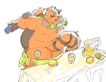 2025 ailurid anthro belly beverage big_belly butt food fruit guoke0226 kemono lemon lemonade male mammal orange_body overweight overweight_male plant red_panda solo