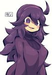  :d @_@ blush breasts chichibu_(chichichibu) dress hairband hex_maniac_(pokemon) large_breasts long_hair long_sleeves looking_at_viewer open_mouth pokemon pokemon_(game) pokemon_xy purple_eyes purple_hair purple_hairband simple_background smile solo turtleneck very_long_hair white_background 