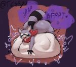 2025 4_fingers ahegao anthro anthro_pred ass_up belly belly_on_ground belly_squeeze belly_squish big_belly big_butt big_tail black_eyebrows black_stripes black_text bloated bodily_fluids bodily_noises bottom_heavy butt churn digestion digestion_noises digital_media_(artwork) digital_painting_(artwork) drooling drooling_tongue english_description english_text eye_roll eyebrows eyes_mostly_closed facial_markings fart fart_cloud fart_fetish fingers fully_inside fur glorsh gloves_(marking) grey_body grey_fur hand_on_belly hand_on_own_belly hanging_tongue head_markings heart_symbol hi_res huge_belly huge_butt huge_hips hyper hyper_belly indigo_park kerchief kerchief_only light lighting looking_pleasured lying male male_anthro male_pred mammal markings mask_(marking) monotone_belly monotone_neckerchief mostly_nude mostly_nude_anthro mostly_nude_male motion_lines mph! muffled multicolored_body multicolored_face multicolored_fur narrowed_eyes neckerchief neckerchief_only neckwear on_front onomatopoeia open_mouth open_smile painting_(artwork) procyonid purple_fart_cloud purple_heart purple_text raccoon rambley_raccoon red_kerchief red_neckerchief resting_on_belly ring_(marking) ringed_tail rumbling_stomach saliva saliva_on_tongue shaded shortened_sound_effect signature simple_background skull_in_fart_cloud smile soft_shading soft_vore solo sound_effect_variant sound_effects squish striped_markings striped_tail stripes tail tail_markings tcsrjx teeth text thick_thighs three-quarter_view tongue tongue_out twitter_handle two_tone_tail unseen_prey vore vowelless vowelless_sound_effect vowelless_vocalization white_belly white_body white_fur white_text_border wide_hips