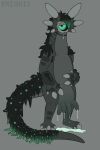 1_eye 3_toes 4_fingers 6_ears absurd_res accessory alien ambiguous_anthro ambiguous_gender anthro armpit_hair artist_name autolactation back_mane bangs big_claws big_hands big_teats big_udders black_hair black_mane black_sclera bodily_fluids body_hair bovine_teats bovine_udders claws colored_lactation countershade_feet countershade_hands countershade_torso countershading crystal digital_drawing_(artwork) digital_media_(artwork) emionix emo_haircut featureless_chest feet finger_claws fingers flat_colors front_view glowing_lactation green_eyes green_hair green_lactation green_mane grey_body grey_claws grey_countershading grey_markings hair half-closed_eyes hand_on_belly hi_res jewelry kesri_(emx) lactating lidded_eyes long_neck long_tail looking_at_viewer mane markings milk mismatched_udders mottled mottled_body mouthless multi_ear multicolored_hair multicolored_mane narrowed_eyes necklace nonbinary_(lore) nude nude_ambiguous nude_anthro omnilurkerbeast omnitope overweight overweight_ambiguous overweight_anthro pendant plantigrade scutes semi-anthro solo standing star_polygon tail tail_mane teats text thick_neck thick_tail three-quarter_view toe_claws toes toony two_tone_hair two_tone_mane udder_lactation udders unusual_bodily_fluids unusual_ears unusual_lactation