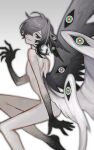  1other absurdres androgynous angel_wings black_eyes black_sclera colored_sclera cropped_legs extra_eyes from_side gradient_skin grey_hair head_wings highres medium_hair multicolored_eyes nude original other_focus populamalus simple_background solo white_background wings 