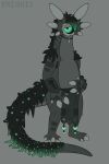 1_eye 3_toes 4_fingers 6_ears absurd_res accessory alien anthro armpit_hair artist_name back_mane bangs big_claws big_hands black_hair black_mane black_sclera body_hair bottomwear bulge claws clothed clothing countershade_feet countershade_hands countershade_torso countershading crystal digital_drawing_(artwork) digital_media_(artwork) emionix emo_haircut featureless_chest feet finger_claws fingers flat_colors front_view green_eyes green_hair green_mane grey_body grey_claws grey_countershading grey_markings hair half-closed_eyes hand_on_belly hi_res jewelry kesri_(emx) lidded_eyes loincloth loincloth_only long_neck long_tail looking_at_viewer male male_anthro mane markings mottled mottled_body mouthless multi_ear multicolored_hair multicolored_mane narrowed_eyes necklace nonbinary_(lore) omnilurkerbeast omnitope overweight overweight_anthro overweight_male pendant plantigrade scutes semi-anthro solo standing star_polygon tail tail_mane text thick_neck thick_tail three-quarter_view toe_claws toes toony topless two_tone_hair two_tone_mane unusual_ears