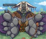 5_toes anthro chain claws collar dialogue dialogue_box digit_ring duo english_text feet first_person_view foot_fetish foot_focus foot_play hi_res jewelry leash looking_at_viewer male neonfragment nintendo rauru_(tears_of_the_kingdom) ring soles talking_to_viewer tears_of_the_kingdom text the_legend_of_zelda toe_claws toe_ring toes zonai