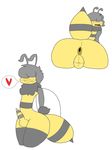  &lt;3 antennae anthro anus arthropod balls bee black_hair blush butt hair insect looking_back male penis simple_background standing stinger unknown_artist white_background 