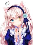  :o animal_ears bangs blonde_hair blue_dress blue_eyes blue_hairband blush cat_ears dress eyebrows_visible_through_hair eyelashes flower frilled_shirt_collar frilled_sleeves frills hair_between_eyes hair_flower hair_ornament hairband head_tilt heterochromia juliet_sleeves long_hair long_sleeves looking_at_viewer nogi_takayoshi open_mouth original puffy_sleeves solo tareme twintails upper_body very_long_hair wide_sleeves x_hair_ornament yellow_eyes 