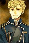  alphonse_elric amestris_military_uniform blonde_hair fullmetal_alchemist kakuu looking_at_viewer lowres male_focus military military_uniform smile solo uniform white_skin yellow_eyes 