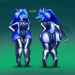 absurd_res anthro armwear atlyss bedroom_eyes big_butt blue_body blue_skin butt butt_slap choker clothing eyelashes eyewear front_view full-length_portrait genitals glasses glistening_eyelids hair hands_on_hips heart_pupils hi_res horn jewelry kubold_(atlyss) latex latex_armwear latex_clothing latex_legwear latex_stockings legs_together legwear looking_at_viewer looking_back male narrowed_eyes navel necklace open_mouth penis portrait presenting presenting_hindquarters rear_view seductive short_tail slap smile solo stockings suggestive_look suggestive_pose tabard tail thick_thighs tongue tongue_out zerohours